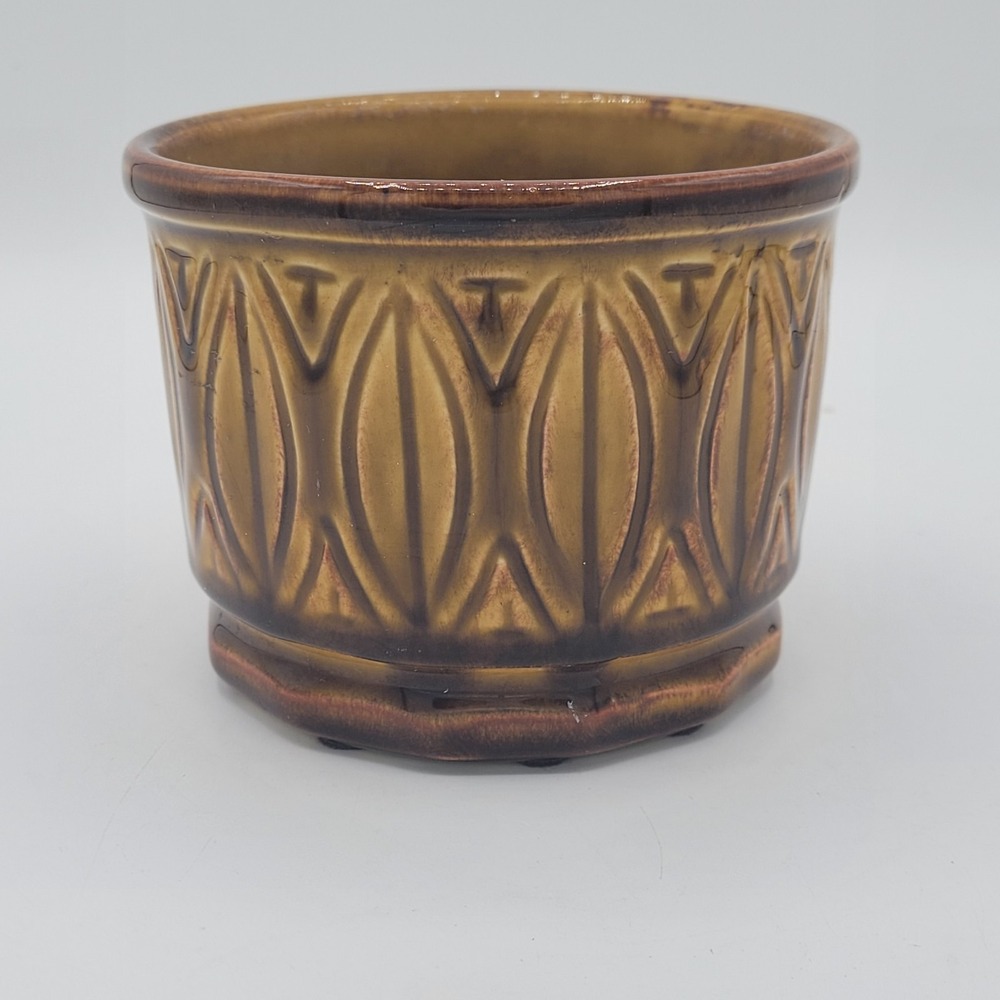 VTG McCoy Planter  394 Leaf Abstract Pattern Small Plants Goldish Brown